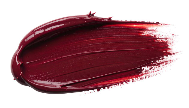 Macro shot of a rich, glossy burgundy smear, with texture and light reflection