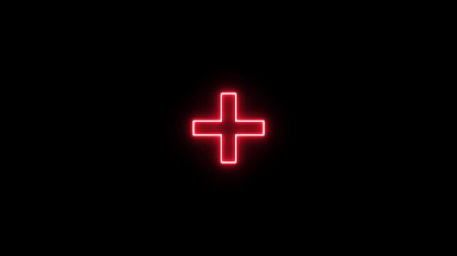 Neon line plus symbol icon simple positive plus icon animation. Business counting add motion. positive technology sign. medical cross icon animation, neon plus sign icon. 4k video