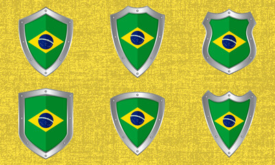 Set of metal shields with the Brazilian flag