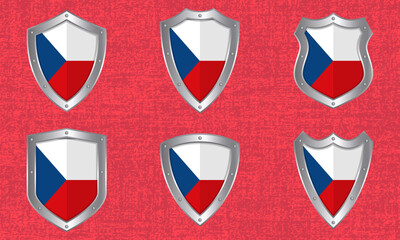 Set of metal shields with the Czech Republic flag