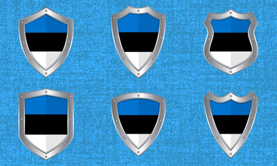 Set of metal shields with the Estonian flag