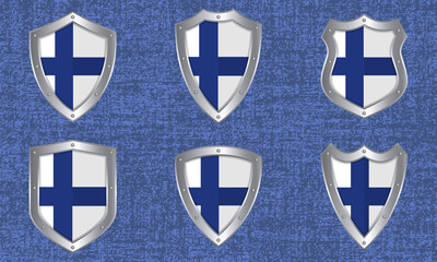 Set of metal shields with the Finnish flag