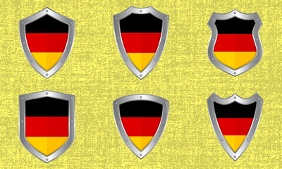 Set of metal shields with the German flag