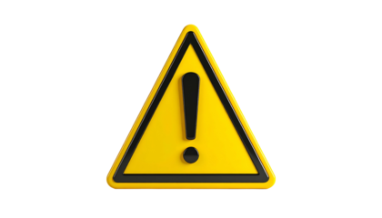 A 3D rendered yellow warning sign with a black exclamation point against black background