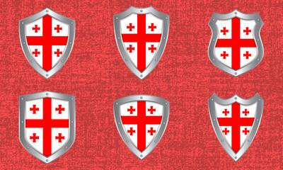 Set of metal shields with the Georgian flag