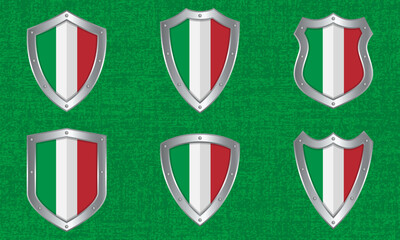 Set of metal shields with the Italian flag