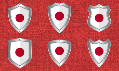 Set of metal shields with the Japanese flag