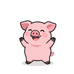 Fototapeta premium Cute cartoon pig standing with arms raised