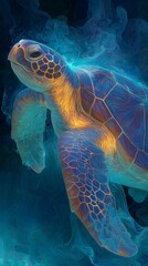 light artwork of a sea turtle