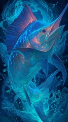 light artwork of a blue ocean fish