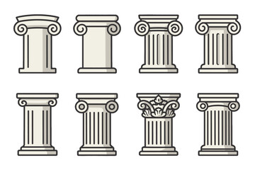 Naklejka premium Set of Classical Greek Columns Isolated
