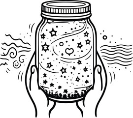  Hands Holding Jar of Dreams Stars Magic Illustration