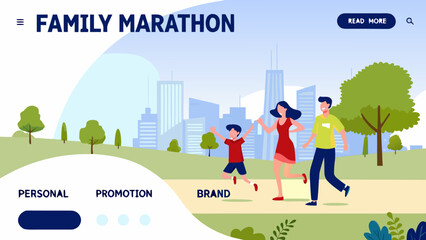 Family running together in a city park promoting health and wellness