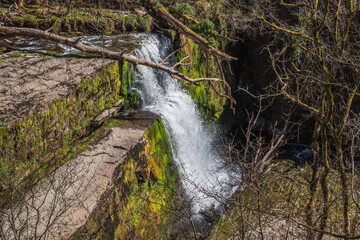 Sgwd Clun Gwyn waterfall in Waterfall Country, in the Brecon Beacons national park, south Wales, UK