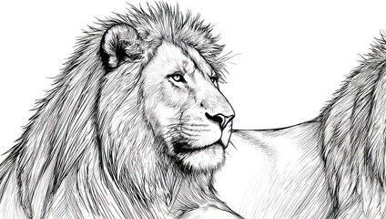 Detailed Pencil Sketch of Two Majestic Lions in Profile.