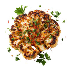 Golden roasted cauliflower steak seasoned with herbs and chili flakes, a healthy and delicious meal