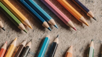 Vibrant collection of sharpened colored pencils for artists.