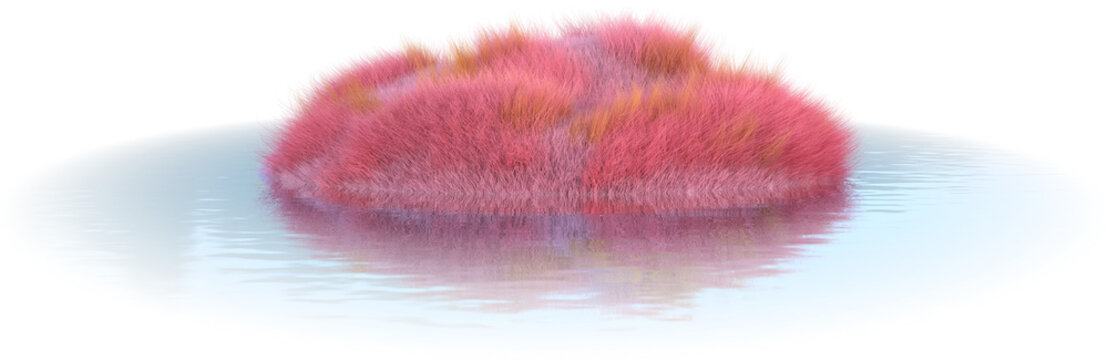 3D pink grassy island in water