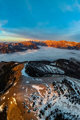 Sonnenaufgang Turnauer Hochanger - Hochschwab - Hochsteiermark - &Ouml;sterreich - Alpen - Nebelmeer - Hochnebel - Morgenrot