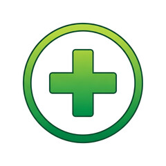 Fototapeta premium Green medical cross icon representing health and first aid within a circular frame