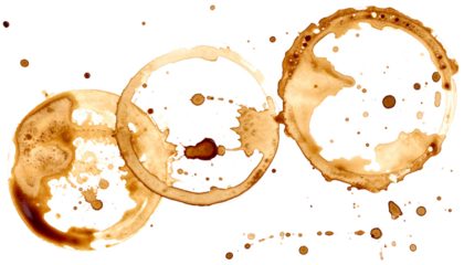 Three overlapping, brown coffee cup stains on black, varying in size and detail