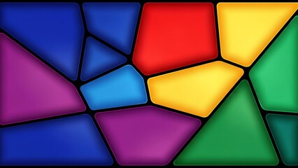 Colorful geometric mosaic pattern with bright, irregular shapes creating an abstract design
