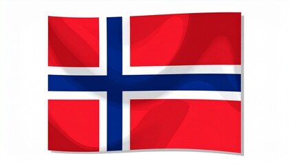 Norwegian national flag with red field and blue Nordic cross outlined in white