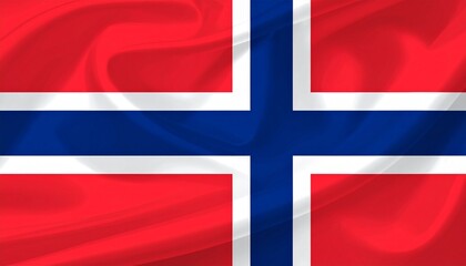 Norwegian national flag with red field and blue Nordic cross outlined in white