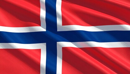 Norwegian national flag with red field and blue Nordic cross outlined in white
