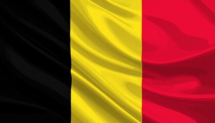 Belgian national flag with vertical black, yellow, and red stripes waving in textured motion