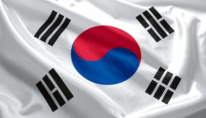 South Korean national flag (Taegeukgi) with red-blue Taegeuk and four black trigrams on white background