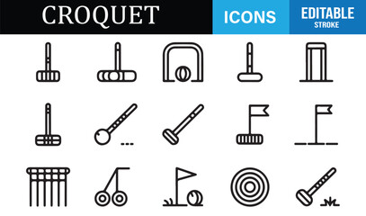 Obraz premium Traditional croquet sports line icon set