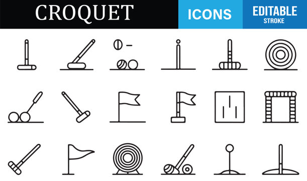 Outdoor leisure croquet line icons