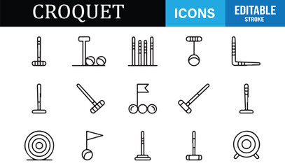 Obraz premium Croquet and lawn game line icon set