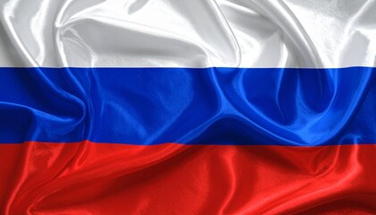 Fototapeta premium Russian national flag with white, blue, and red horizontal stripes and visible fabric folds