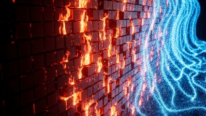 Abstract Digital Firewall with Fiery and Electric Energy.