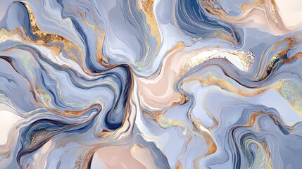 Abstract Blue Gold Marble Texture Swirls with Glittering Metallic Accents Elegant Veins and Fluid Waves Contemporary Decorative Background