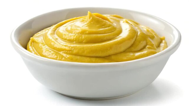 mustard condiment in white bowl food video
