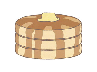 ホットケーキを3つ重ねてバターとシロップがかかっているイラスト