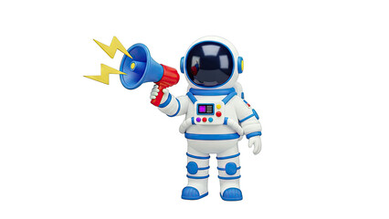 Fototapeta premium Cartoon Astronaut Holding a Megaphone with Lightning Bolts