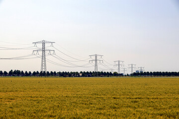 High voltage power lines at the Tweemanspolder in the netherlands