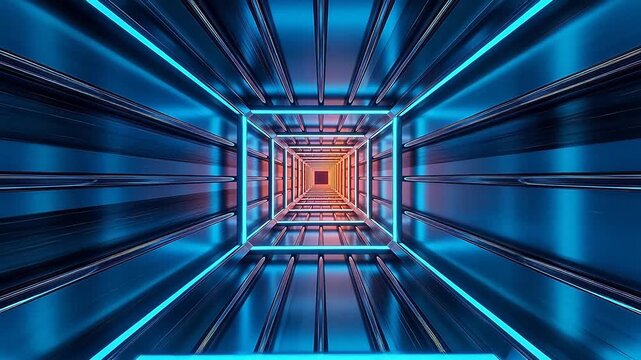Neonlit geometric tunnel perspective