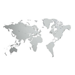 Obraz premium Simple grayscale world map outline, isolated on black background, with visible country borders