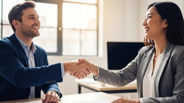 Professional Business Meeting with Handshake in Modern Office Setting Highlighting Cooperation and Partnership