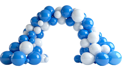 Archway made of blue and white balloons, creating a celebratory or decorative display