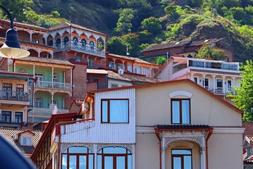 Traditional residential buildings in Tbilisi's old town on the slopes of Narikala Hill