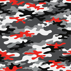 Seamless fashion dark gray and red hunting camo pattern vector