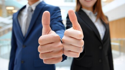 Business Professionals Giving Double Thumbs Up - Team Success & Approval