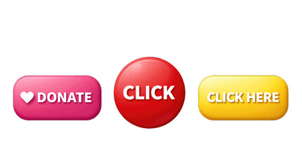 Colorful buttons with donate and click here text