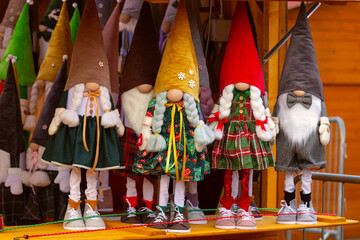 Christmas Gnome Dolls at Market in Warsaw, Poland